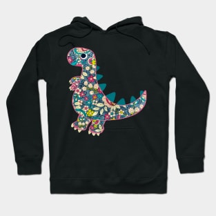 Vintage floral T-Rex Dinosaur on blue background Hoodie